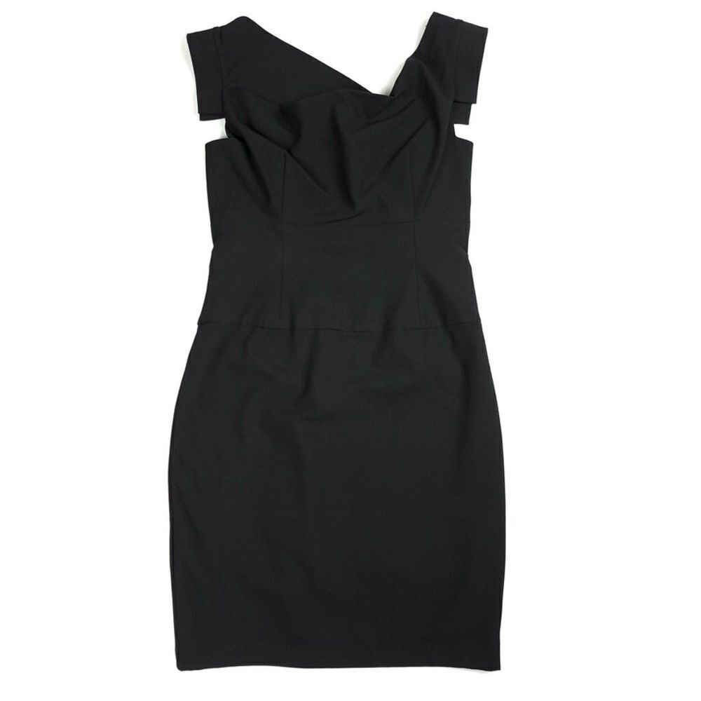 NEW Black Halo Jackie O Asymmetrical Sheath Dress in Black Mini Minimal 8 Medium